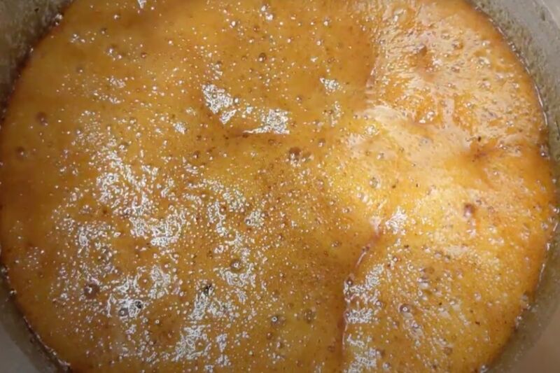 Screenshot of honey caramelizing in pot