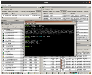 Screenshot of computer console and system monitor