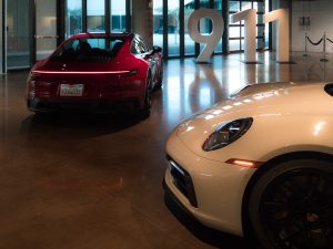 A pair of Porsche 911 GTSes at the Porsche Experience Center in Atlanta