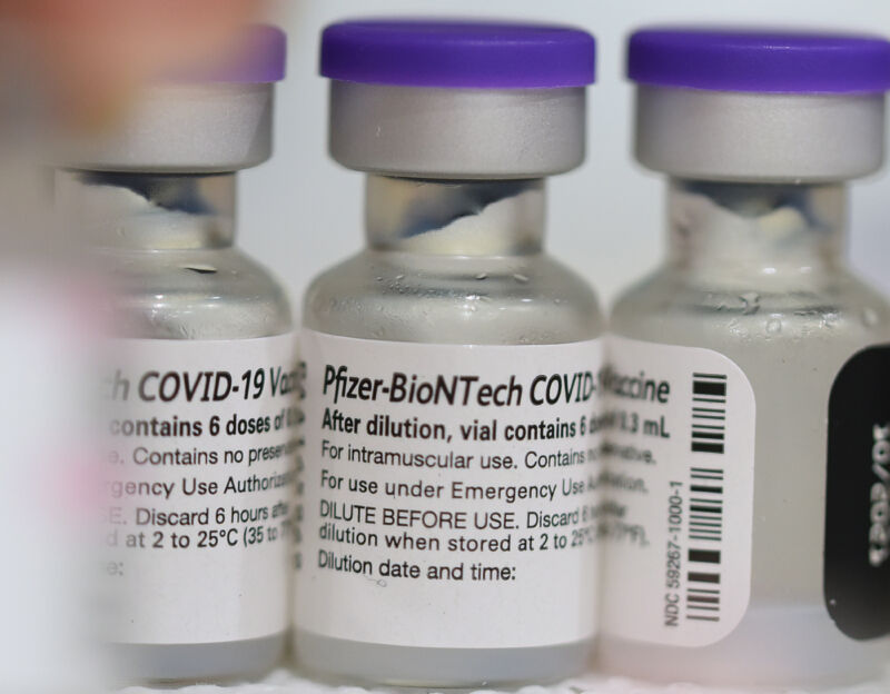 Vials of the Pfizer COVID-19 vaccine.