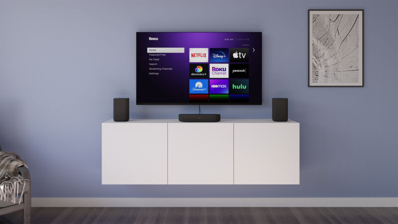 the roku streambar sound bar in a 3.1 audio setup