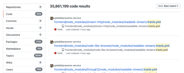 GitHub search results for "travis.yml."