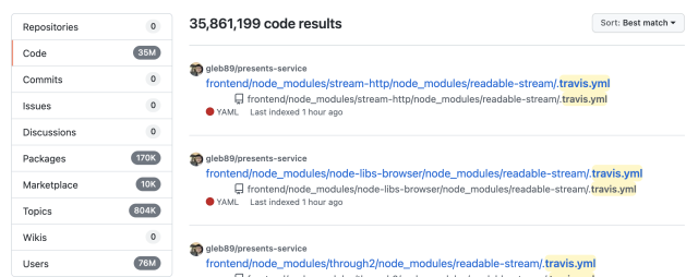 GitHub search results for "travis.yml."