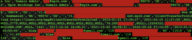 Epik's WHOIS database, part of the 180GB leak.