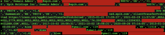 Epik's WHOIS database, part of the 180 GB leak.