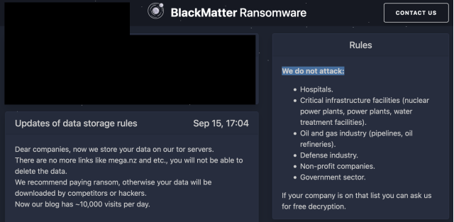 BlackMatter affirme qu'il n'attaque pas les infrastructures critiques.