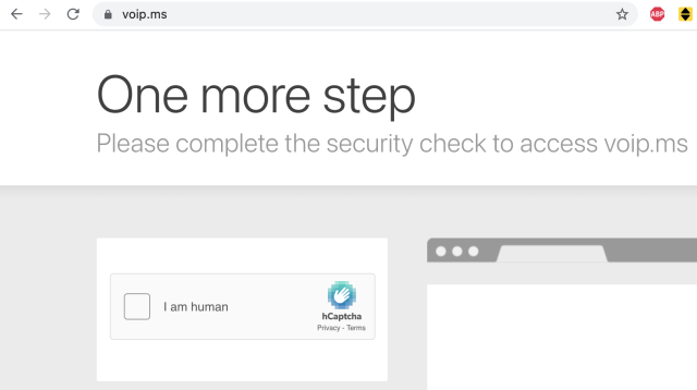 Le site VoIP.ms demande un captcha.