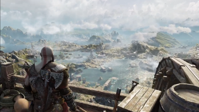 Kratos, looking over his soon-to-be-bloody domain in <em>God of War: Ragnarok</em>.
