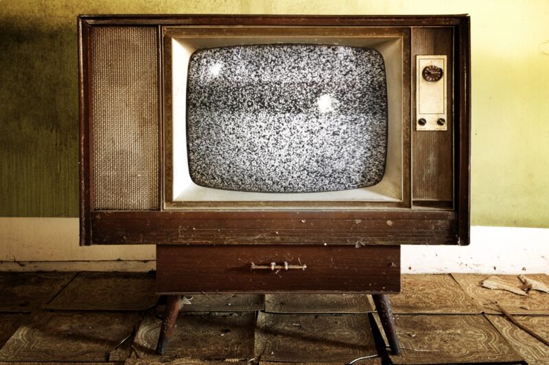 An Old Television Set Displaying Static.