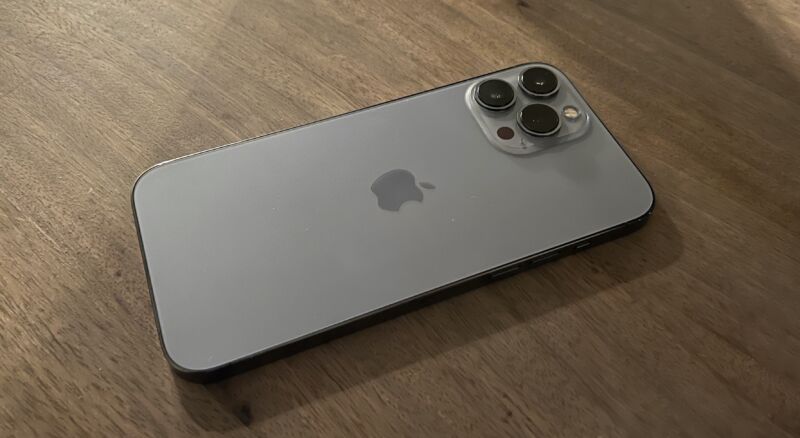 The iPhone 13 Pro Max, photographed by the iPhone 13 Pro in low light.