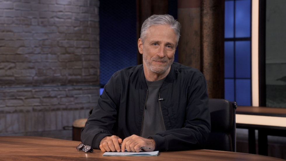 Jon Stewart jokes in the first episode about "looking like <em>this</em> now."