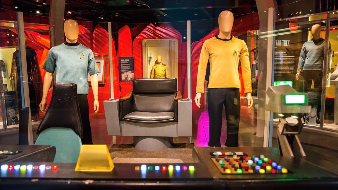 Installation display: Captain Kirk's command chair and restored navigation console.