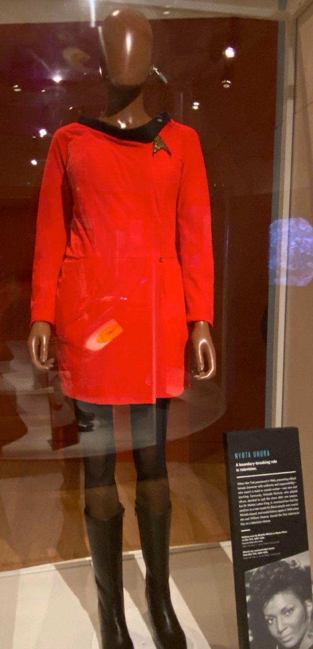 Costume from Star Trek franchise is displayed in a museum.