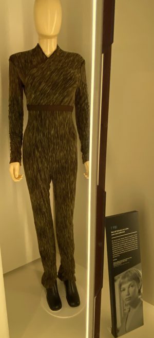 Costume from Star Trek franchise is displayed in a museum.