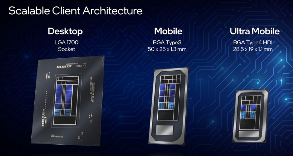 A preview of the laptop versions of Intel's 12th-gen processors, with a 6P/8E-core laptop version and a 2P/8E-core ultra-mobile version.