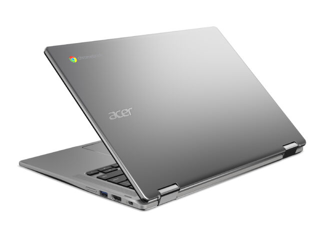 The cheaper Chromebook Spin 314 appears to have a colored Chromebook logo, unlike the Spin 514.