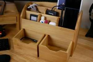 Minimalist desk organizer at work.