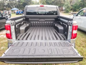 A lined Ford Maverick truck bed
