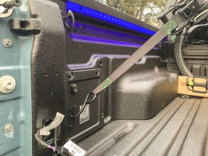 A Ford Maverick truck bed showing the bed lights