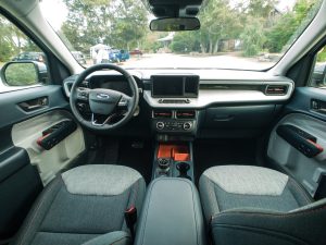 The interior of an XLT-trim Ford Maverick