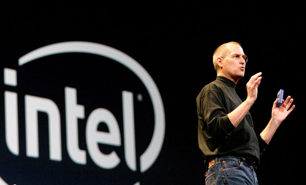 Apple CEO Steve Jobs launched his company's first computers running on an Intel chip at the January 2006 MacWorld conference.