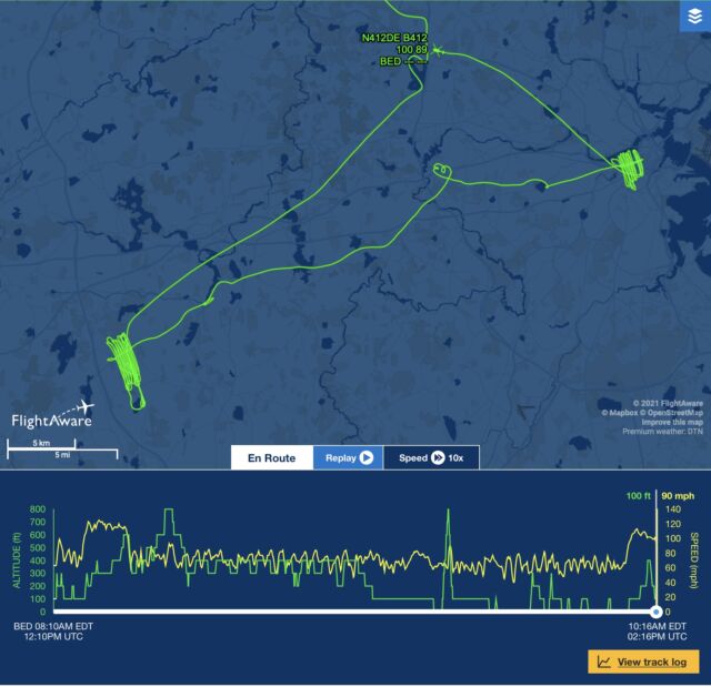 Flight path for N412DE on the morning of October 8, 2021.