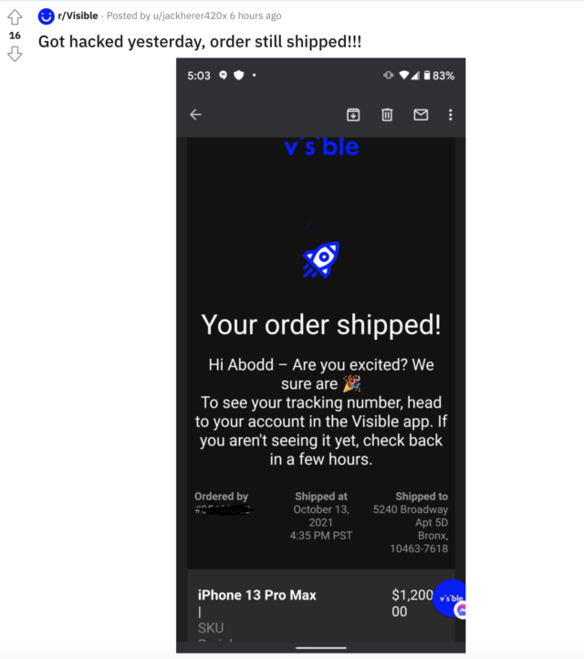 Visible customer: "Got hacked yesterday, order still shipped!!!"