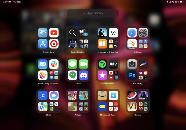 The app library in iPadOS 15.