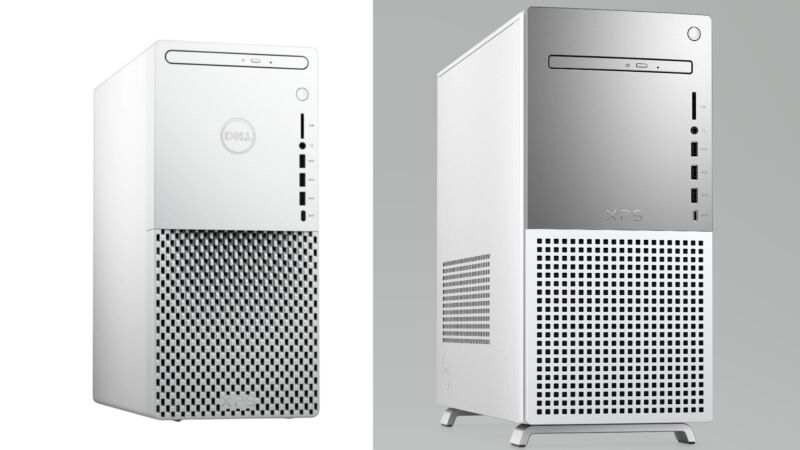 Not to scale: Old Dell XPS Desktop (left) with new XPS Desktop (right).