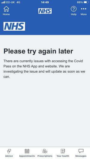 NHS app falls for hours. 