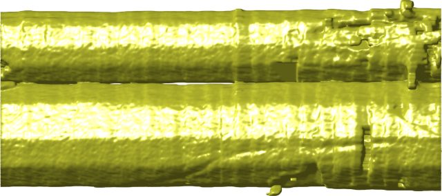 X-ray topography visualization showing a side view of two quasicrystals as they begin to meld together during cooling.