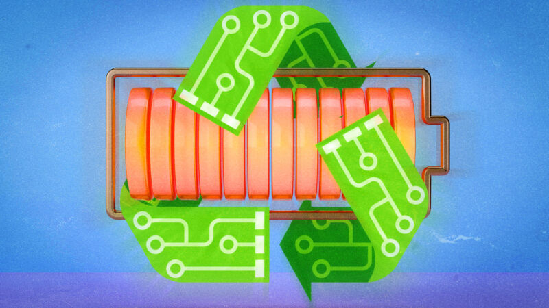 Stylized illustration of a lithium-ion battery.