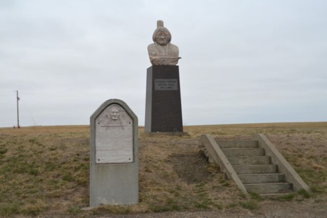 The grave of Sioux Chief Sitting Bull in South Dakota, where his remains were transferred after several decades from the original burial site in North Dakota.