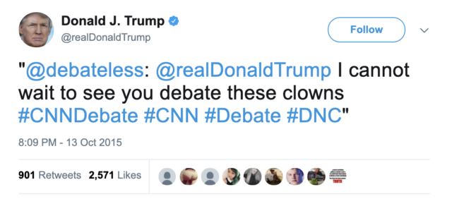 Trump retweeting "debateless" account managed by Willis.