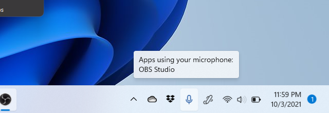 Windows will tell you when your mic is being used and what apps are using it, but the promised universal mic mute button isn't included in the initial release.