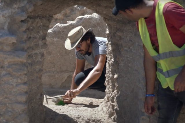 An archaeologist at work in Yavne on the latest dig, which revealed a large wine factory.