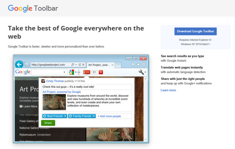 The Google Toolbar website is still up and running. So is the download!