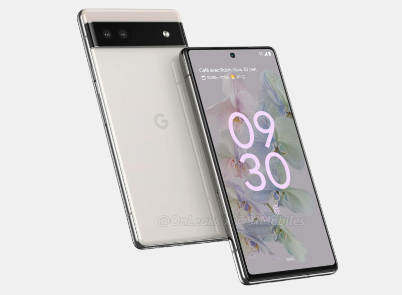 OnLeaks' rendering of Pixel 6a.  Here you can see the flat screen and the low-profile camera bump. 