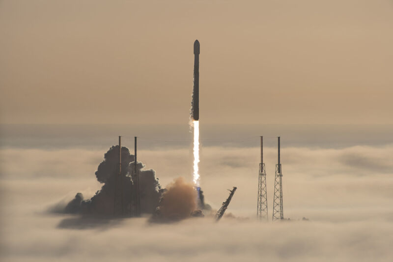 SpaceX launches its 25th mission on Saturday, lifting above the fog.