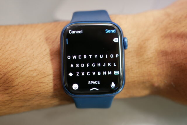 Besides providing more space for apps and messages, the Apple Watch Series 7's slightly larger screen allows for a QWERTY keyboard.