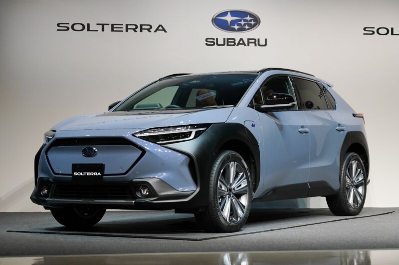 Subaru Corp. Solterra electric sport utility vehicle (SUV) during an unveiling event in Tokyo, Japan, on Thursday, Nov. 11, 2021.