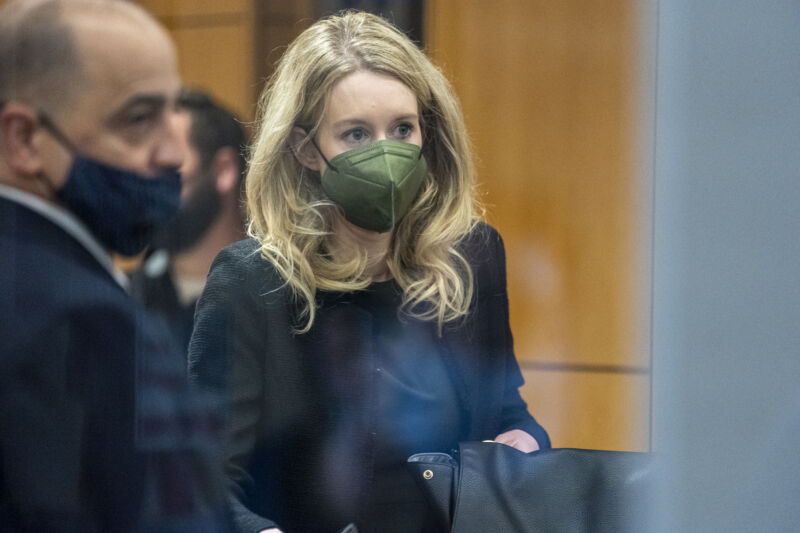 Elizabeth Holmes, founder of Theranos Inc., arrives at federal court in San Jose, Calif., on Tuesday, November 23, 2021.