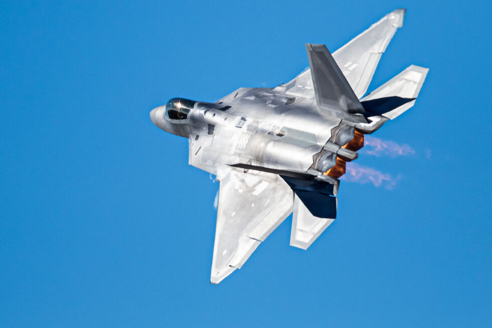 An F-22 Raptor. Note the "sawtooth" edging and lack of right angles where body panels connect—<a href="https://www.youtube.com/watch?v=z5cR6EA2jGY">right angles reflect radar waves back at their source</a>, so if you want good stealth characteristics, you avoid them.