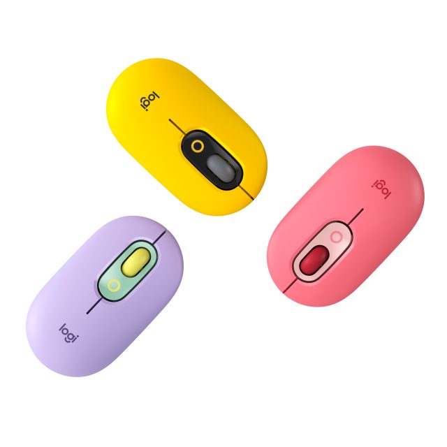 Logitech Pop Mouse in Daydream (left), Blast (center), and Heartbreaker (right). 