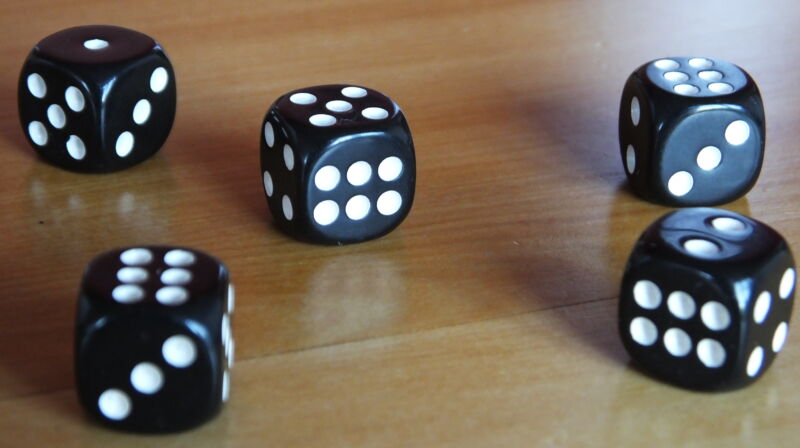 Dice on a table.
