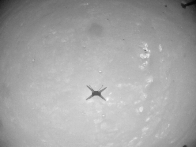 NASA's <em>Ingenuity</em> Mars Helicopter acquired this image using its navigation camera during its thin-atmosphere flight this week.