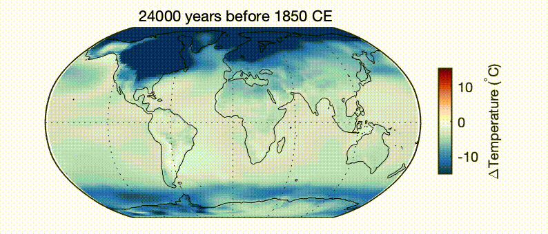Анімація, що показує потепління, яке завершило останній Льодовиковий період.