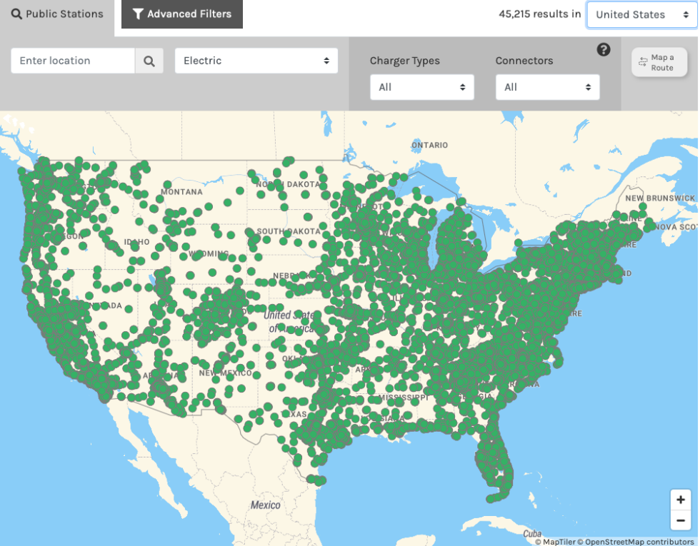 If you aren't considering adopting an EV, next you can use < some sort of href=" https://afdc.energy.gov/fuels/electricity_locations.html#/find/nearest?fuel=ELEC&amp;ev_levels=all&amp;country=US">this helpful online tool< /a> at the Department involving Energy to see where most the chargers are. 