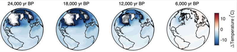 Image de globe, avec des superpositions de couleurs pour représenter les températures.