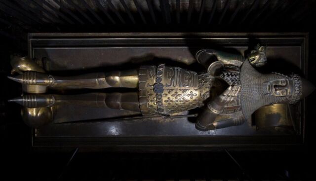 Aerial view of the effigy of the Black Prince, aka Edward of Woodstock, in Canterbury Cathedral.